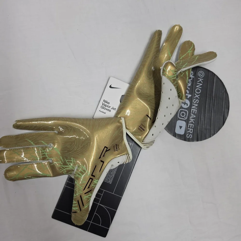 Nike Vapor Jet 8.0 Football Gloves Sea Glass Metallic Gold Black Men's Size S